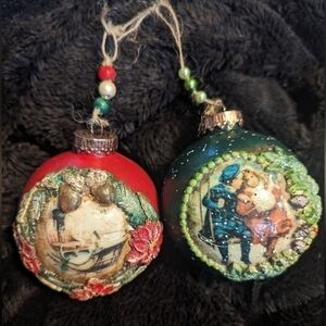 Handmade Vintage Sleigh And Little Boy/Girl On Swing Christmas Tree Ornaments